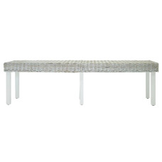 Bancă Alb 160X35X45 Cm, Ratan Kubu Natural Și Lemn Masiv Mahon