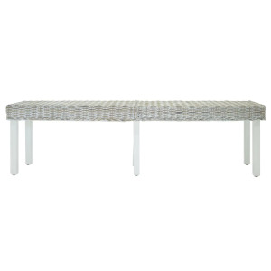 Bancă Alb 160X35X45 Cm, Ratan Kubu Natural Și Lemn Masiv Mahon