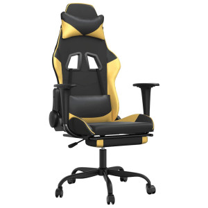 Scaun De Gaming Cu Masaj/Suport Picioare Negru/Auriu Piele Eco