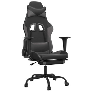 Scaun De Gaming Cu Masaj/Suport Picioare, Negru/Gri, Piele Eco