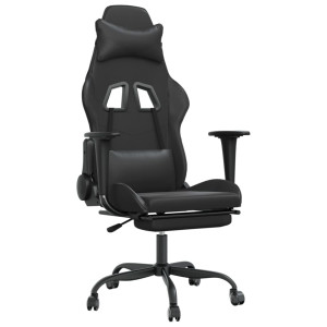 Scaun De Gaming Cu Masaj/Suport Picioare, Negru, Piele Eco