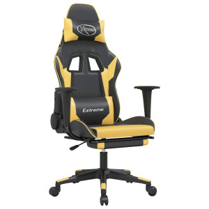 Scaun De Gaming Cu Masaj/Suport Picioare Negru/Auriu Piele Eco
