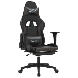 Scaun De Gaming Cu Masaj/Suport Picioare, Negru/Gri, Piele Eco
