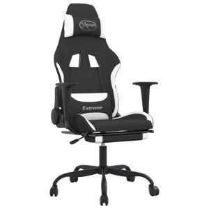Scaun De Gaming Cu Masaj/Suport Picioare, Negru Și Alb, Textil