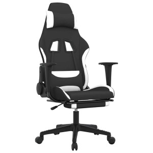 Scaun De Gaming Cu Masaj/Suport Picioare, Negru Și Alb, Textil