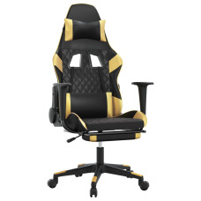 Scaun De Gaming Cu Masaj/Suport Picioare Negru/Auriu Piele Eco