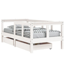 Cadru De Pat Copii Cu Sertare, Alb, 70X140 Cm, Lemn Masiv Pin