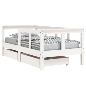 Cadru De Pat Copii Cu Sertare, Alb, 70X140 Cm, Lemn Masiv Pin