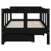 Cadru De Pat Copii Cu Sertare, Negru, 70X140 Cm, Lemn Masiv Pin