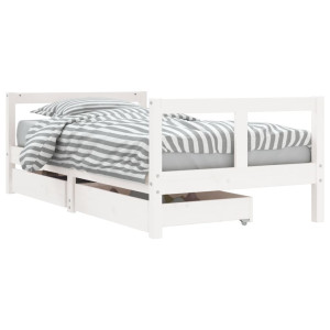 Cadru De Pat Copii Cu Sertare, Alb, 80X160 Cm, Lemn Masiv Pin