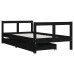 Cadru De Pat Copii Cu Sertare, Negru, 80X160 Cm, Lemn Masiv Pin