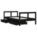 Cadru De Pat Copii Cu Sertare, Negru, 80X160 Cm, Lemn Masiv Pin