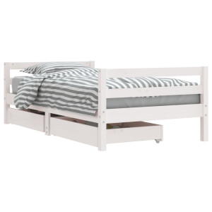 Cadru De Pat Copii Cu Sertare, Alb, 80X160 Cm, Lemn Masiv Pin