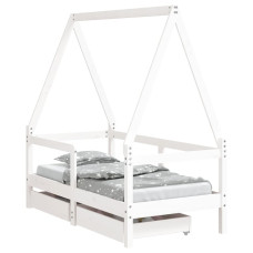 Cadru De Pat Copii Cu Sertare, Alb, 70X140 Cm, Lemn Masiv Pin