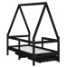 Cadru De Pat Copii Cu Sertare, Negru, 70X140 Cm, Lemn Masiv Pin