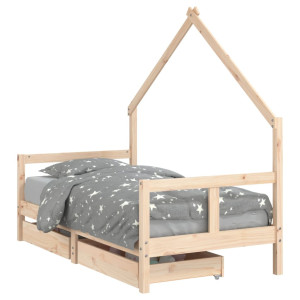 Cadru De Pat Copii Cu Sertare, 80X160 Cm, Lemn Masiv Pin