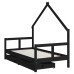 Cadru De Pat Copii Cu Sertare, Negru, 80X160 Cm, Lemn Masiv Pin