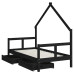 Cadru De Pat Copii Cu Sertare, Negru, 80X160 Cm, Lemn Masiv Pin