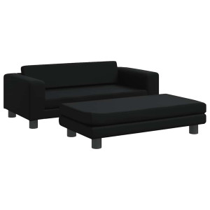 Canapea Copii Cu Taburet Negru 100X50X30Cm Piele Ecologică