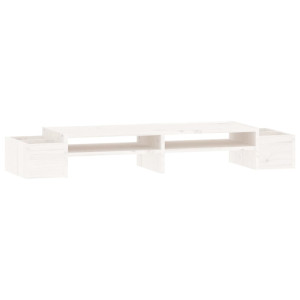 Suport Pentru Monitor, Alb, 100X27,5X15 Cm, Lemn Masiv Pin