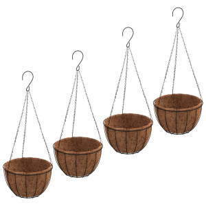 Jardiniere Suspendate Căptușeală Cocos 4Buc Negru Ø35X52Cm Oțel