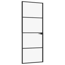 Ușă De Interior Negru 76X201,5 Cm Sticlă Securiz./Aluminiu Slim