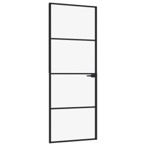 Ușă De Interior Negru 76X201,5 Cm Sticlă Securiz./Aluminiu Slim