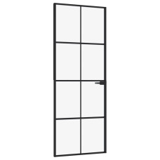 Ușă De Interior Negru 76X201,5 Cm Sticlă Securiz./Aluminiu Slim