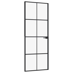 Ușă De Interior Negru 76X201,5 Cm Sticlă Securiz./Aluminiu Slim