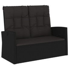 Bancă Rabatabilă De Grădină Cu Perne, Negru, 118 Cm, Poliratan