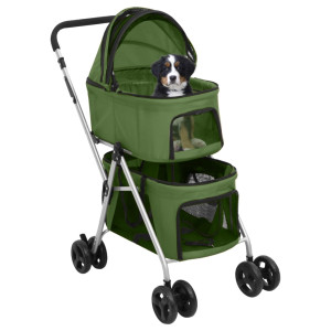 Cărucior Pliabil Câini 2 Niveluri Verde 83X48X97 Cm Textil
