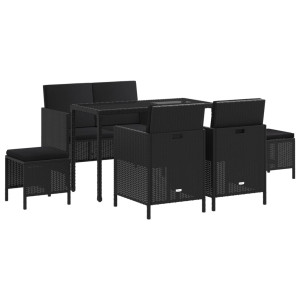 Set Mobilier De Grădină Cu Perne, 6 Piese, Negru, Poliratan