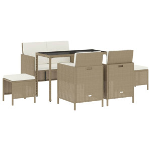 Set Mobilier Pentru Grădină, 6 Piese, Cu Perne, Bej, Poliratan