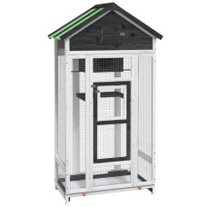 Colivie De Păsări, Gri, 91,5X53X170 Cm, Lemn Masiv De Pin