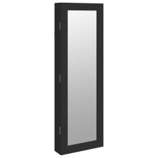 Dulap De Bijuterii & Oglindă Montat Pe Perete Negru 30X8,5X90Cm