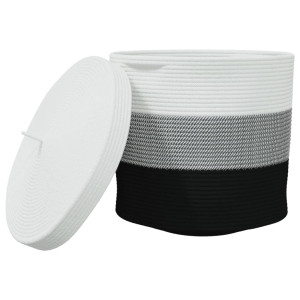 Coș De Depozitare Cu Capac, Alb Și Negru, Ø40X35 Cm Bumbac
