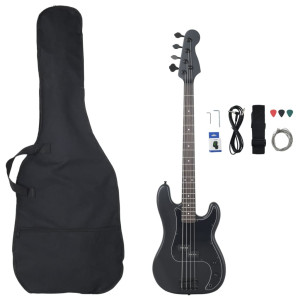Chitara Bass Electrică Începători, Cu Husă, Negru, 4/4 46"