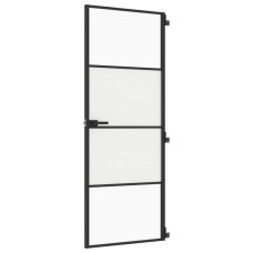 Ușă De Interior Negru 76X201,5 Cm Sticlă Securiz./Aluminiu Slim
