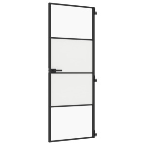 Ușă De Interior Negru 76X201,5 Cm Sticlă Securiz./Aluminiu Slim