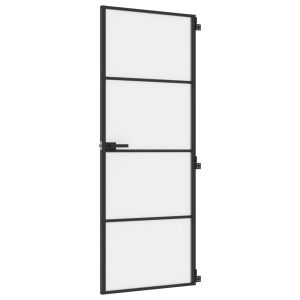 Ușă De Interior Negru 76X201,5 Cm Sticlă Securiz./Aluminiu Slim