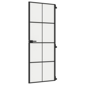 Ușă De Interior Negru 76X201,5 Cm Sticlă Securiz./Aluminiu Slim