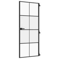 Ușă De Interior Negru 83X201,5 Cm Sticlă Securiz./Aluminiu Slim