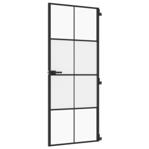 Ușă De Interior Negru 83X201,5 Cm Sticlă Securiz./Aluminiu Slim
