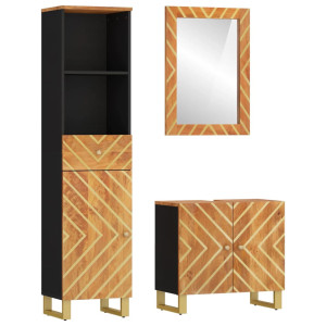 Set Dulapuri De Baie, 3 Piese, Maro Și Negru, Lemn Masiv Mango