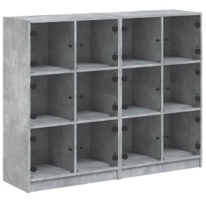 Bibliotecă Cu Uși, Gri Beton, 136X37X109 Cm, Lemn Compozit