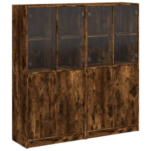 Bibliotecă Cu Uși Stejar Fumuriu 136X37X142 Cm Lemn Compozit
