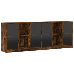Bibliotecă Cu Uși Stejar Fumuriu 204X37X75 Cm Lemn Compozit