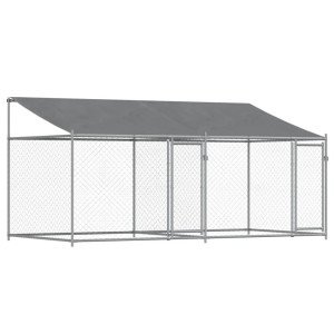 Cușcă Câini Cu Acoperiș Și Uși, Gri, 4X2X2 M, Oțel Galvanizat