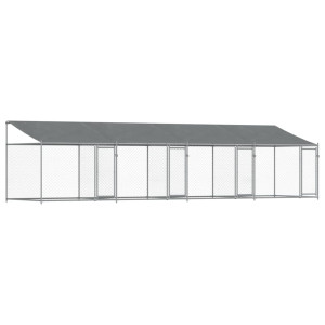 Cușcă Câini Cu Acoperiș Și Uși, Gri, 8X2X2 M, Oțel Galvanizat