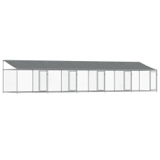 Cușcă Câini Cu Acoperiș Și Uși, Gri, 10X2X2 M, Oțel Galvanizat